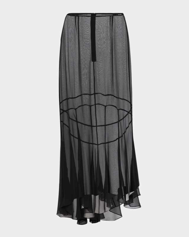 Asymmetric Flare Sheer Silk Midi Skirt